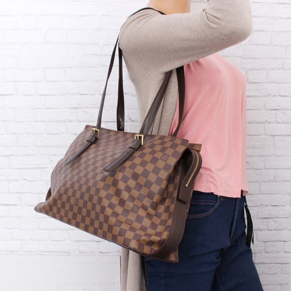 Louis Vuitton Chelsea Damier Ebene Shoulder Tote Purse Brown Large A5056 - Picture 3 of 10